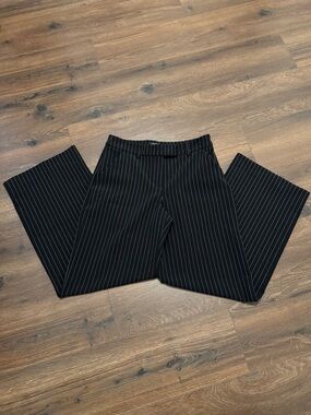 Express Black Pinstripe Editor Relaxed Trouser Mid Rise Work Pants